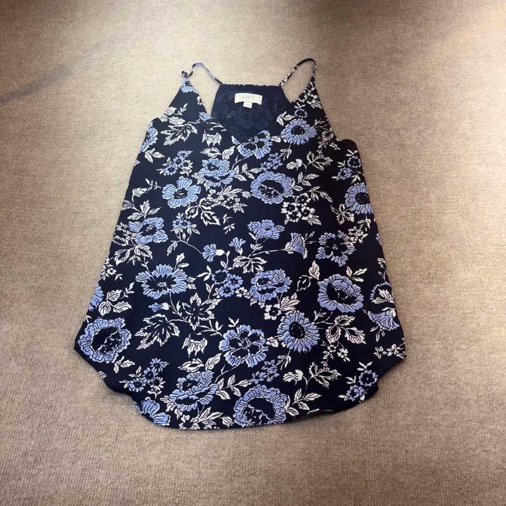 Loft Outlet Womens XS Navy Blue Floral V-Neck Spaghetti Strap‎ Cami Tank Top